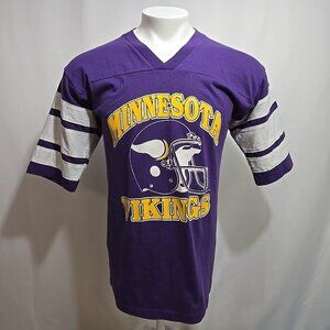 Vintage 80s Minnesota Vikings Jersey Shirt Adult Size Large Logo 7 Striped Arms